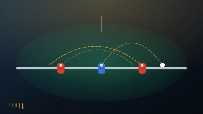 Trajectoires de passes et de tirs au-dessus d'une barre de baby-foot